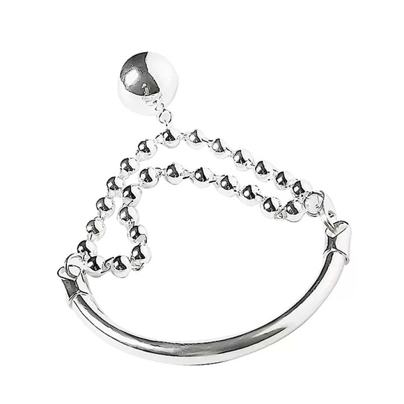 Sterling Silver Beaded Bangle Ball Drop Bracelet - Picture 2 of 7